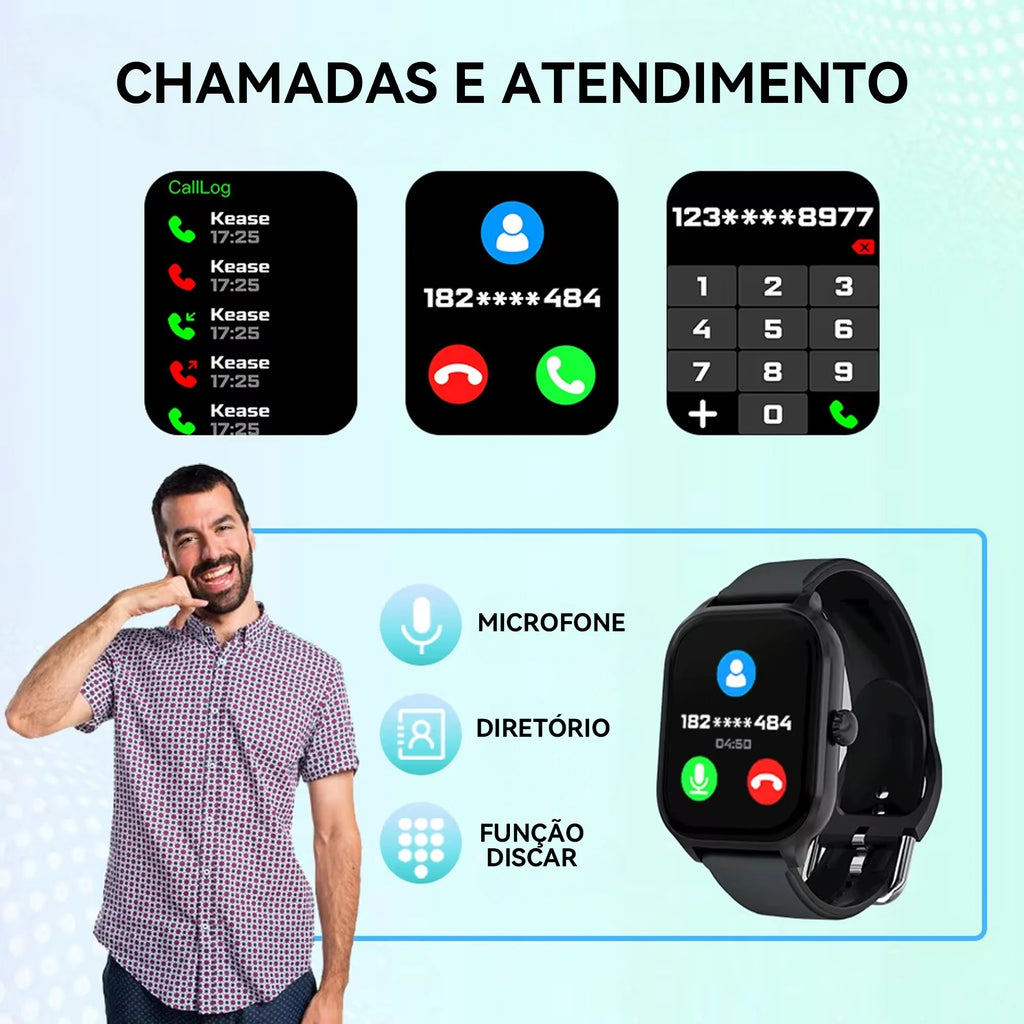 Smartwatch H9 Tela Curva 2.01" com Chamadas