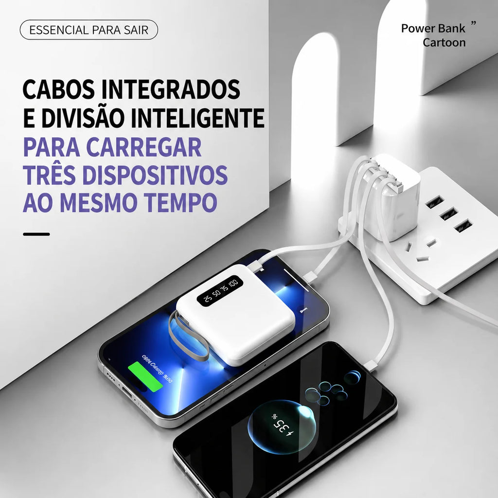 Power Bank 10000mAh com 4 Cabos Integrados