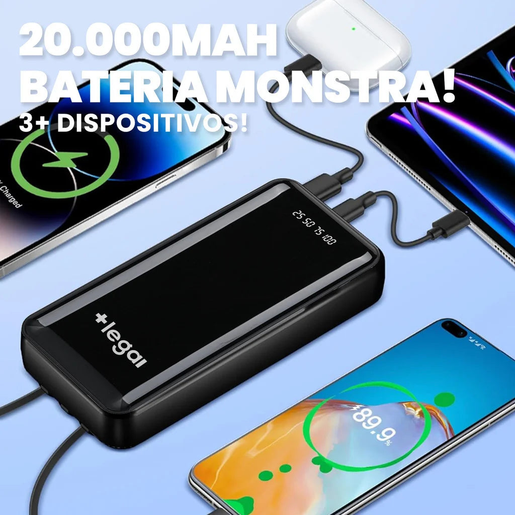 Power Bank 20.000mAh com Lanterna e Display Digital