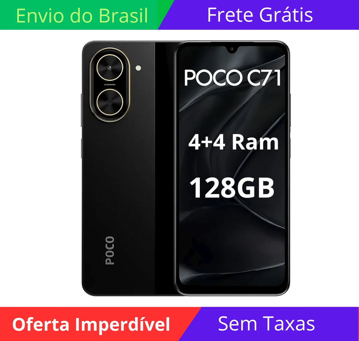 Xiaomi POCO C71 128GB Preto Global 4GB RAM