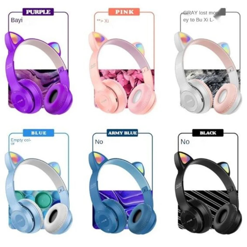 Fone Bluetooth Orelha de Gato LED RGB