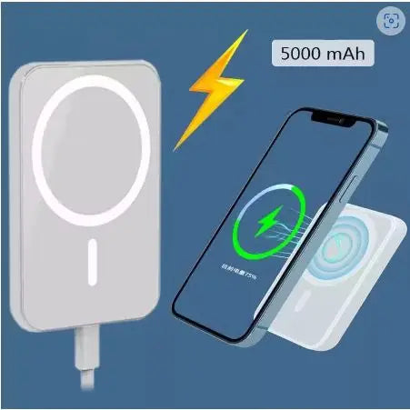 Carregador Portátil Indução para iPhone/Android Magsafe Apple Sem fio Bateria Carga 5000mAh