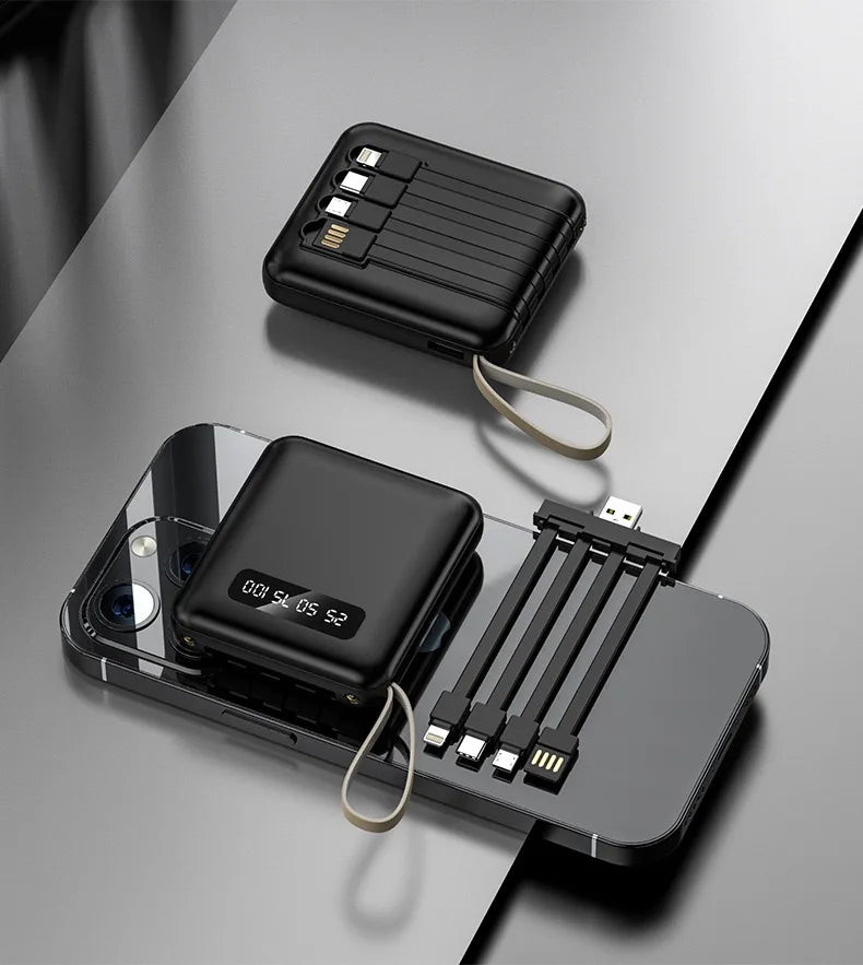 Power Bank 10000mAh com 4 Cabos Integrados