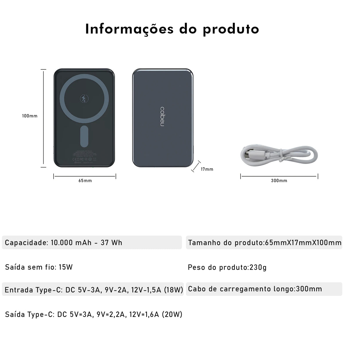 Power Bank Magnético 10000mAh Wireless 15W