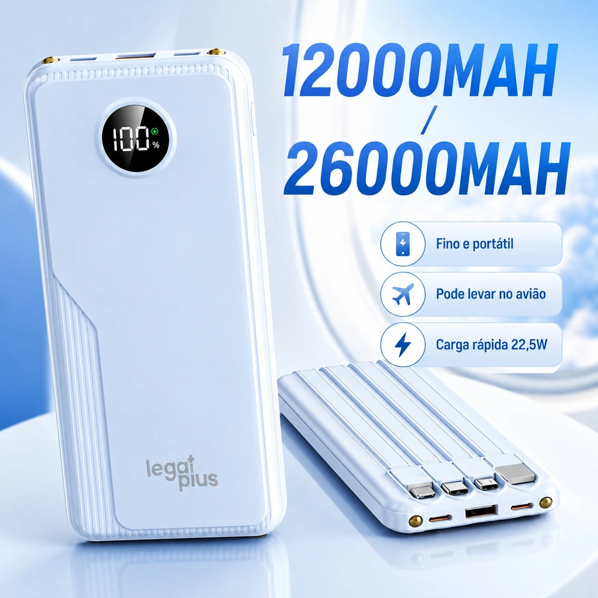 Power Bank 12000mAh/26000mAh Alta Capacidade