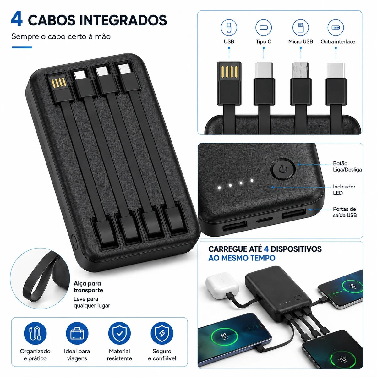 Power Bank 26000mAh Alta Capacidade