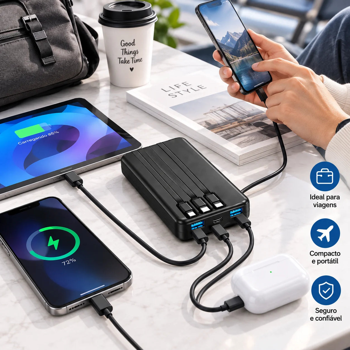 Power Bank 20.000mAh com Lanterna e Display Digital