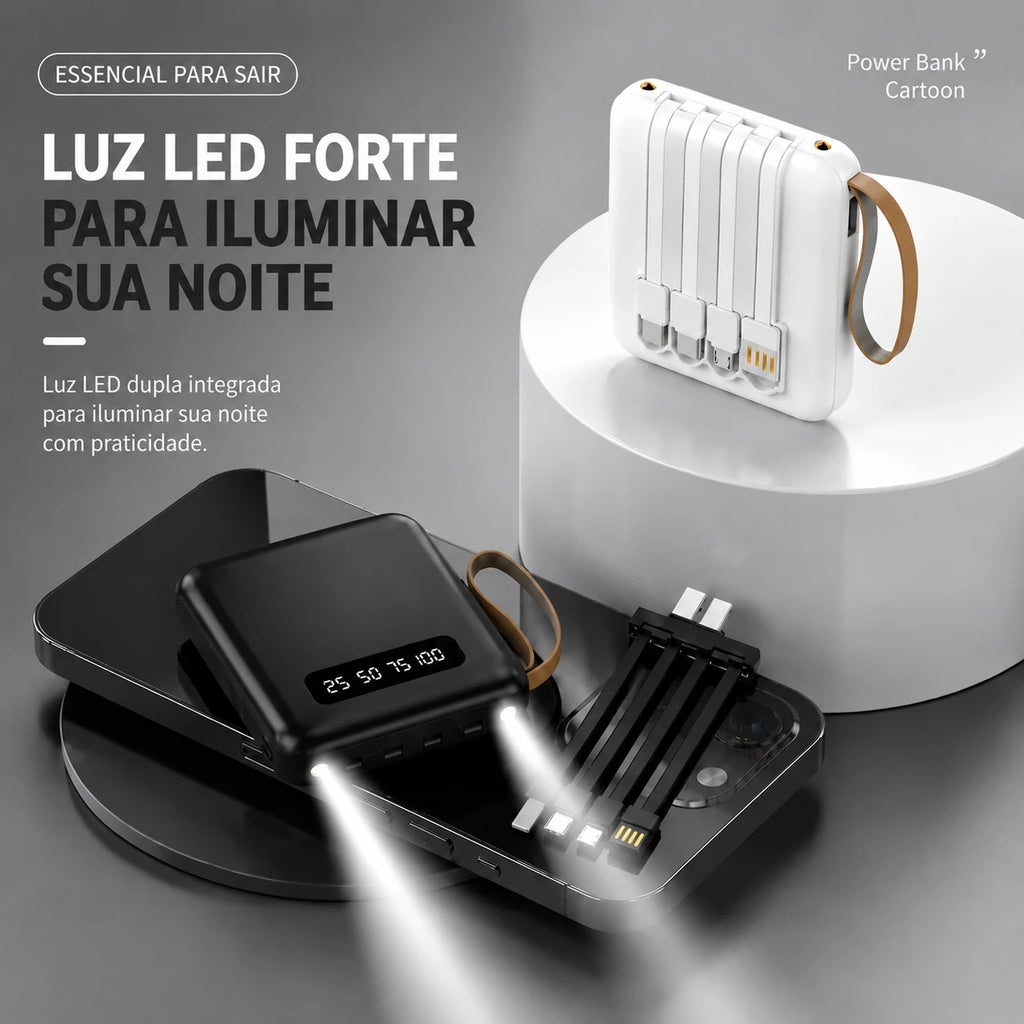 Power Bank 10000mAh com 4 Cabos Integrados
