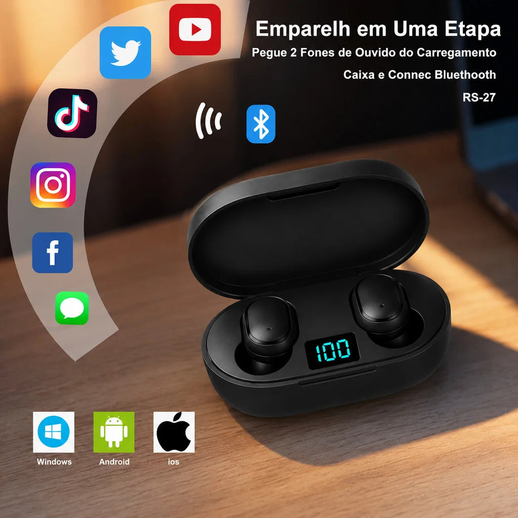 Mini Fone TWS com Display Digital
