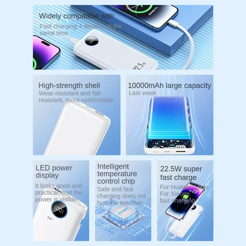 Carregador Portátil NOHON 10.000mAh - Bateria Externa Compacta com Display Digital