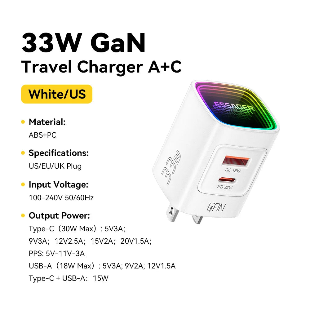 Carregador GaN Essager 33W USB-C Fast Charge