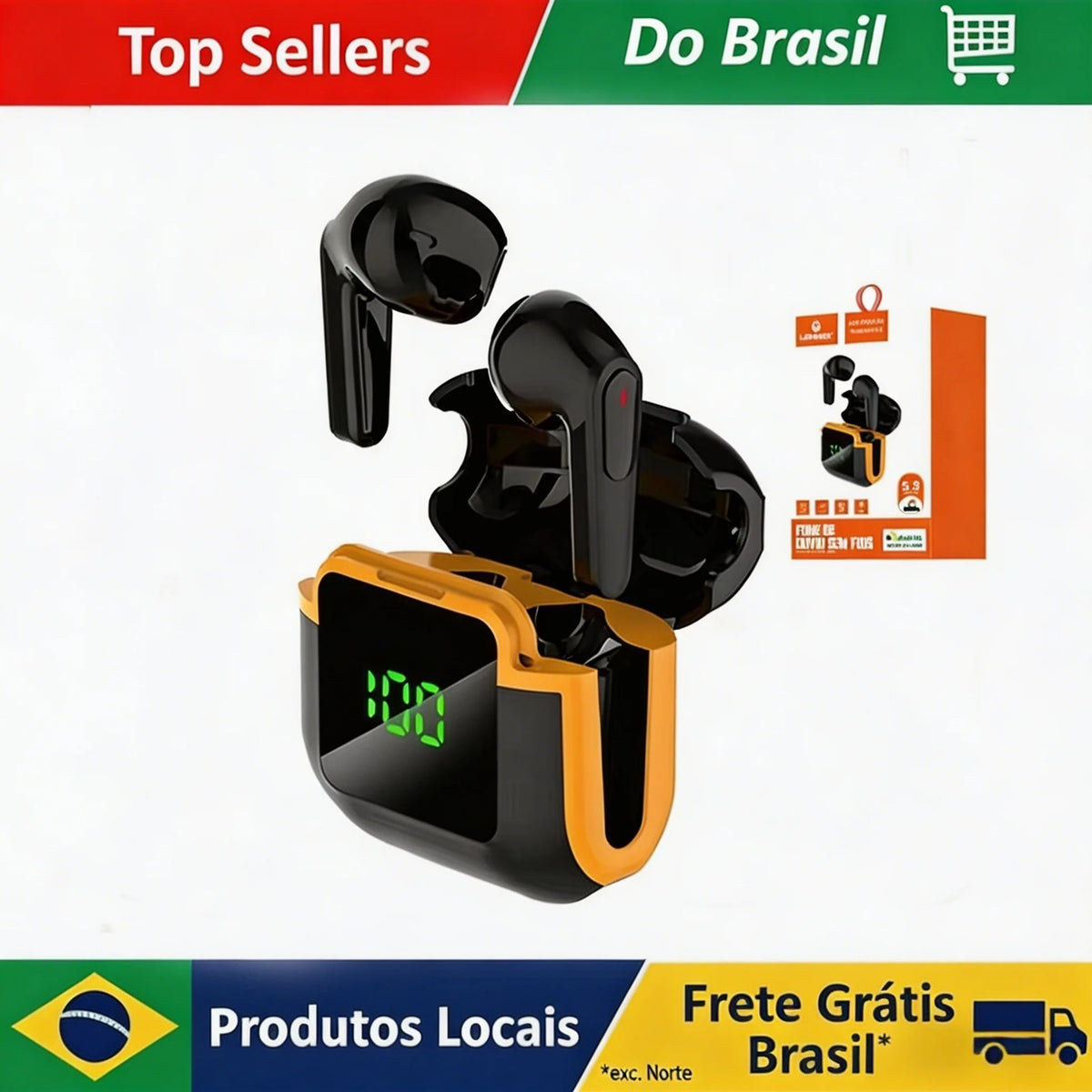 Fone TWS Bluetooth com Display LED Touch