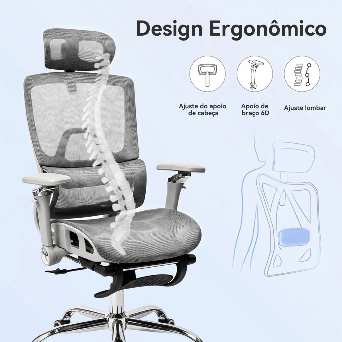 Cadeira Ergonômica Reclinável Escritório e Gamer