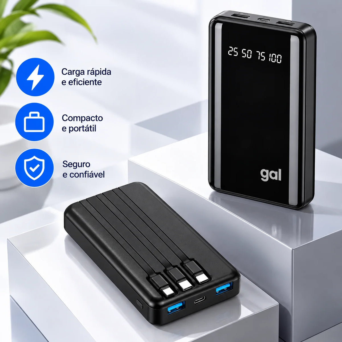 Power Bank 20.000mAh com Lanterna e Display Digital