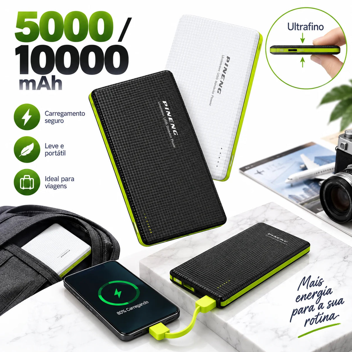 Power Bank 5000mAh/10000mAh com Adaptador V8