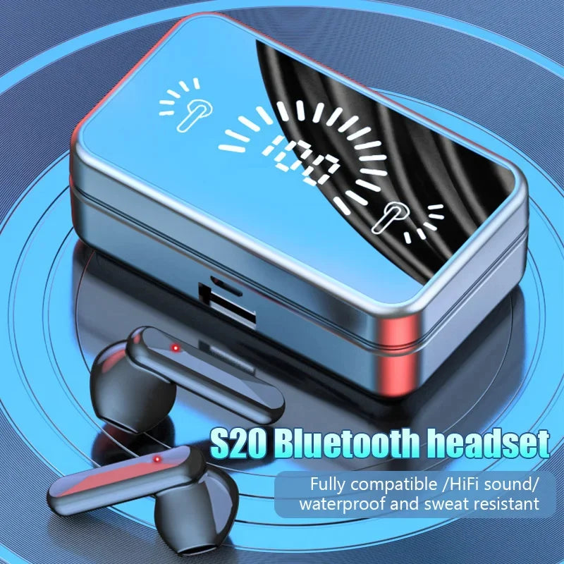 Fone TWS S20 Bluetooth com LED e Cancela Ruído