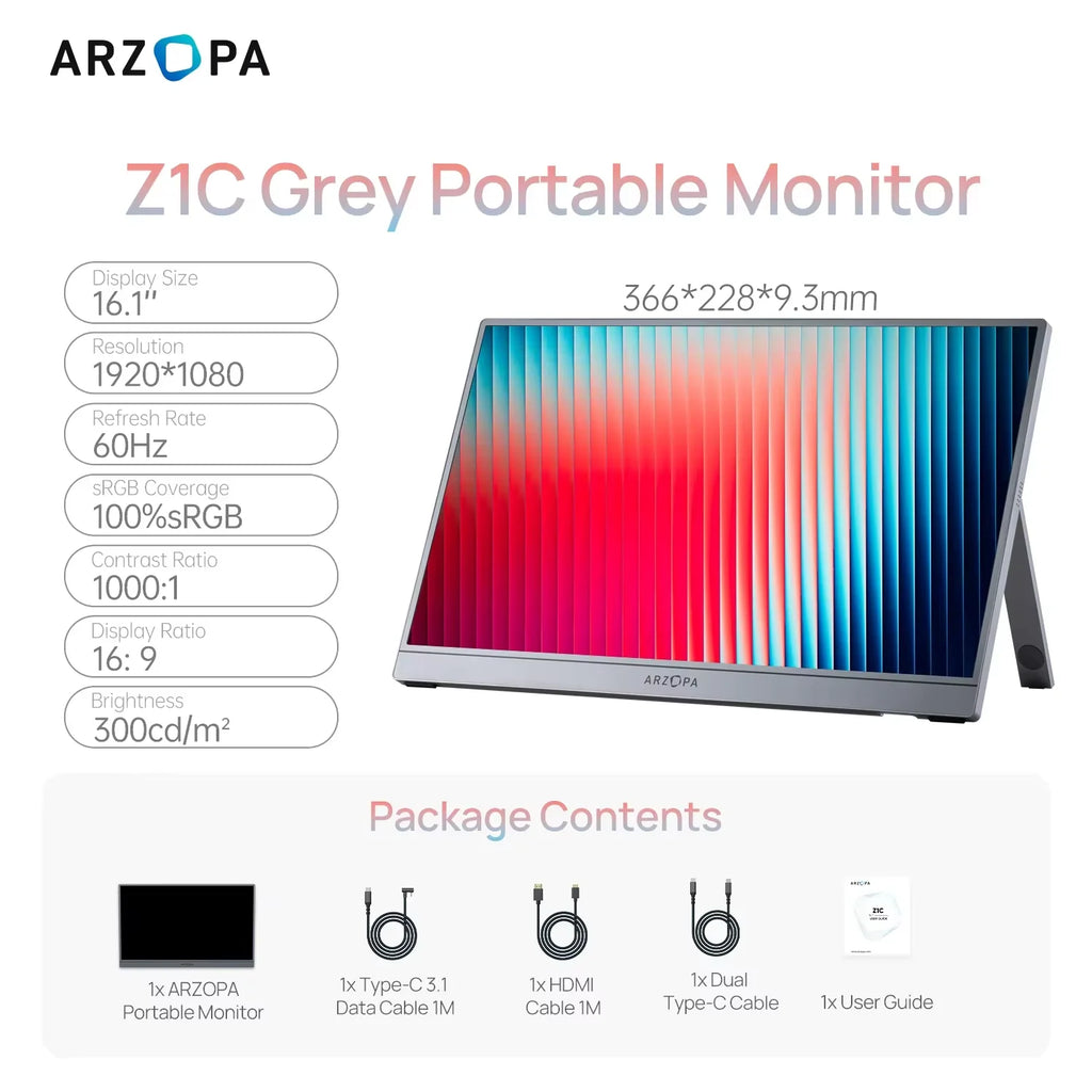 Monitor Portátil ARZOPA 16.1" Full HD Cinza