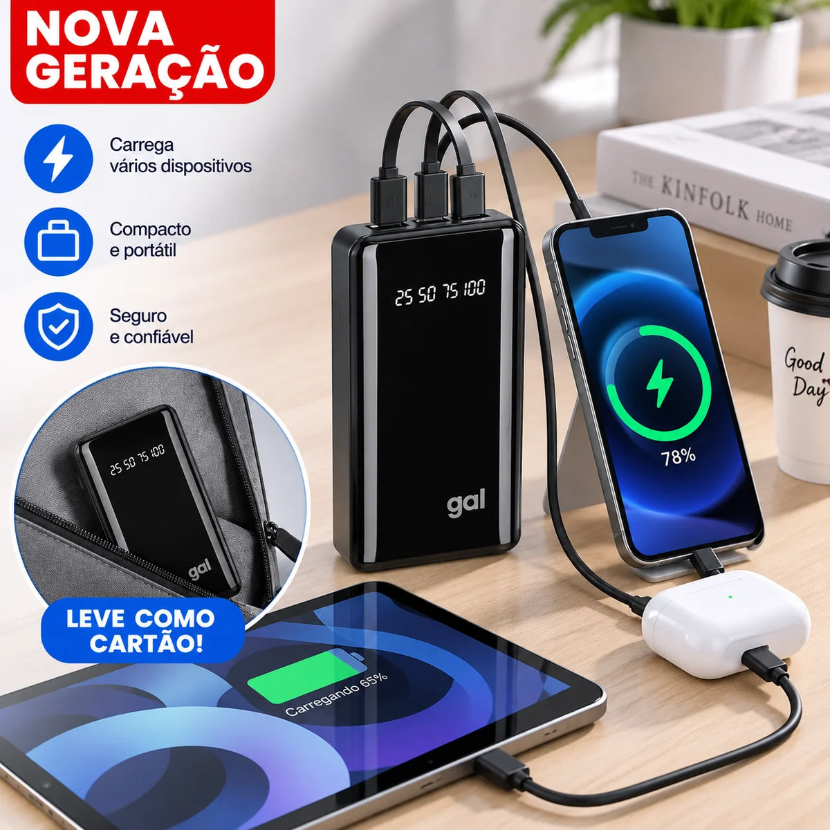 Power Bank 20.000mAh com Lanterna e Display Digital