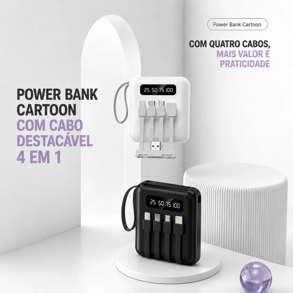 Power Bank 10000mAh com 4 Cabos Integrados