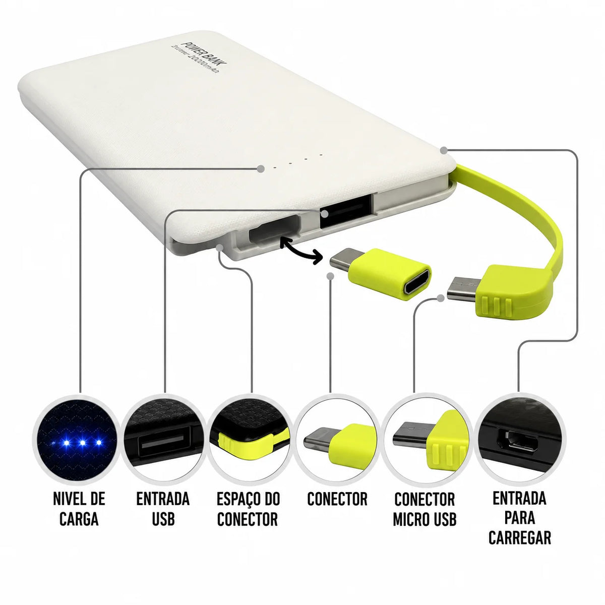 Power Bank 5000mAh/10000mAh com Adaptador V8